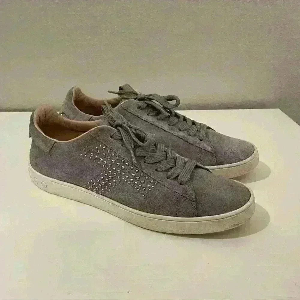 Tod's Trainers Sneakers Womens Beige Suede Studded Low Top Lace Up Size 7.5